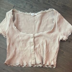 Garage Pink Ribbed Crop Top Short Sleeve